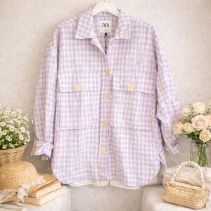 Zara Lilac Gingham Shirt Jacket Shacket XS -M